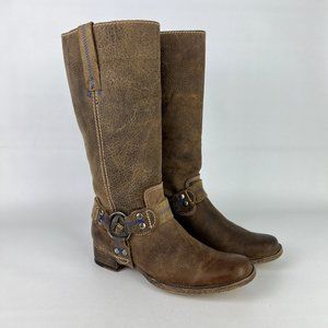 Bed Stu Womens Opal Brown Leather Harness Boots Bottle Opener Distressed sz 6.5